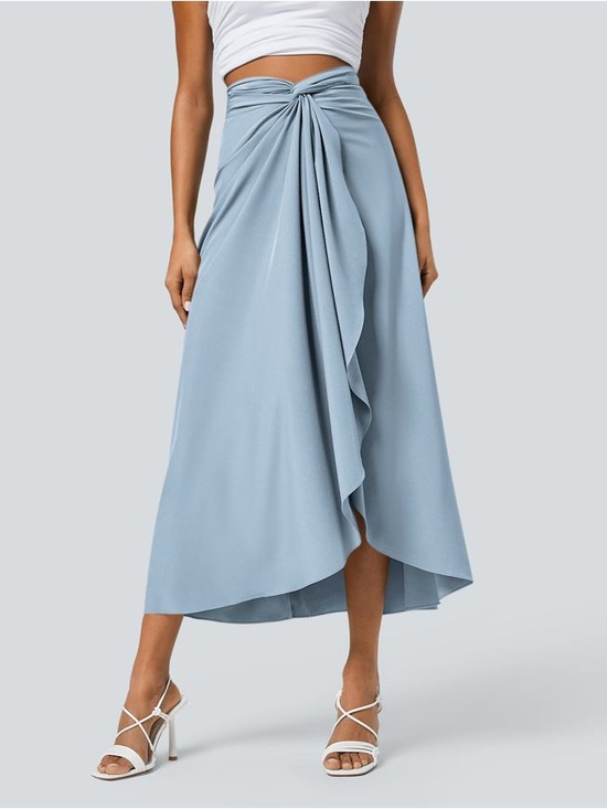 HALARA Dresses & Skirts - HALARA Dusty Blue High-Low Knot Front Wrap Skirt